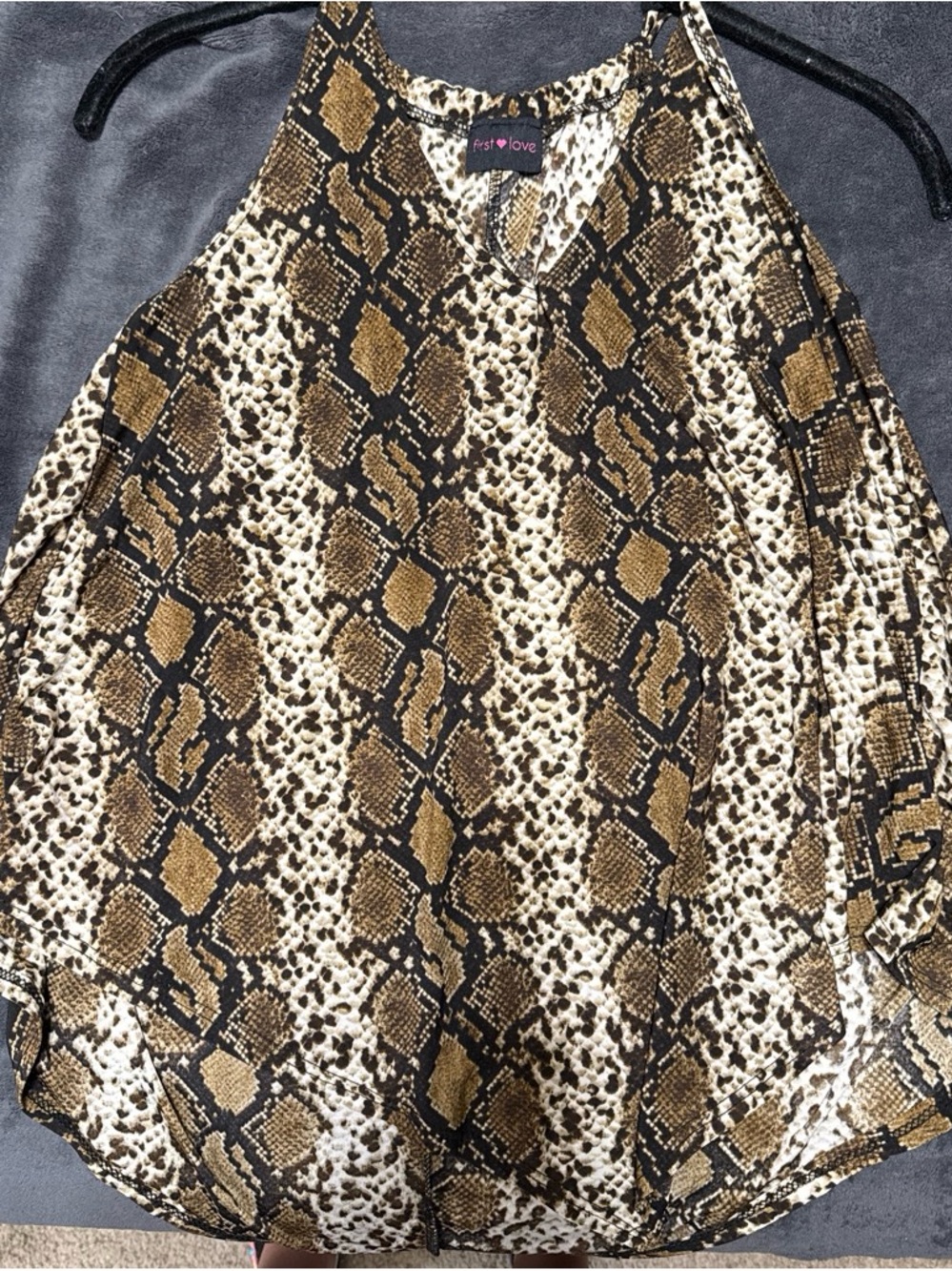 Snake Print Halter Tank Top - Neutral Brown & Black